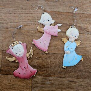 Yona Vintage MCM 50s 60s Ceramic Handmade Japan Christmas Angels Ornament Set 3